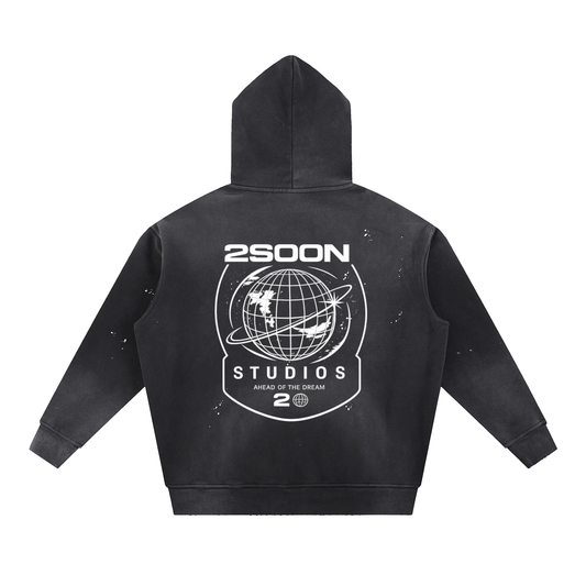 Vintage Washed Frayed Fleece Hoodie